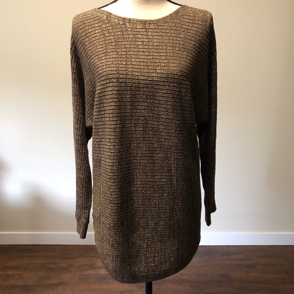 GNW Brown with Gold Sparkle Boatneck Sweater